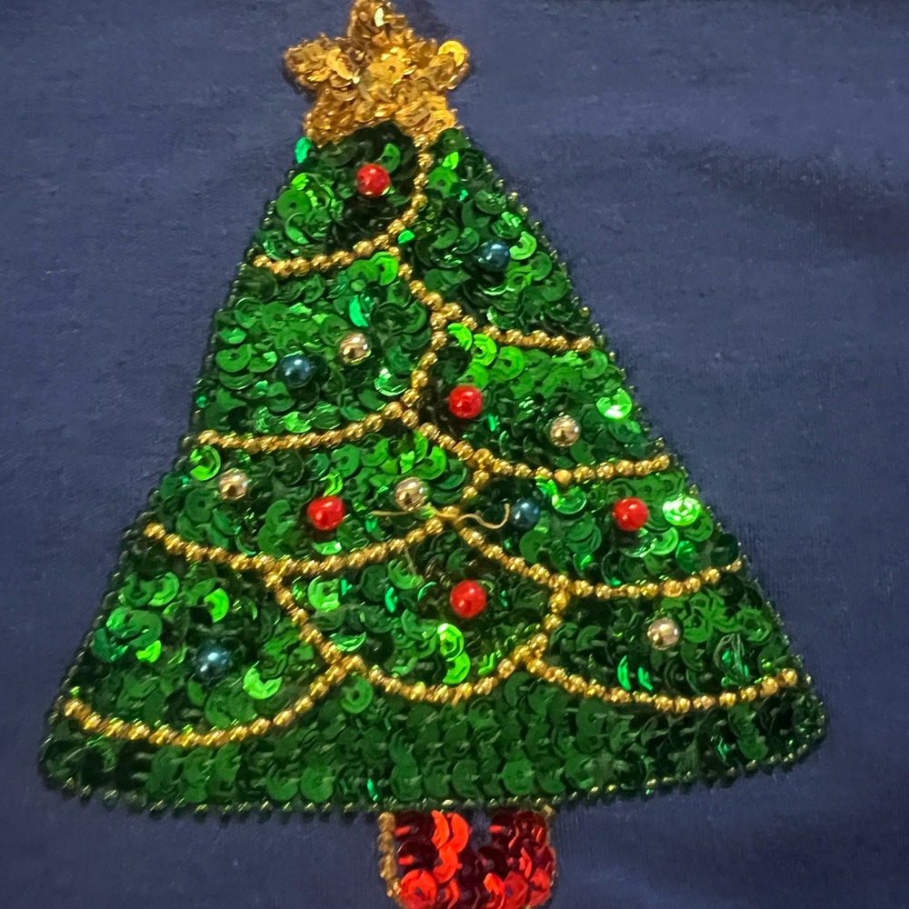 Designers Originals Blue Long Sleeve Tee with Christmas Tree - Picture 3 of 3